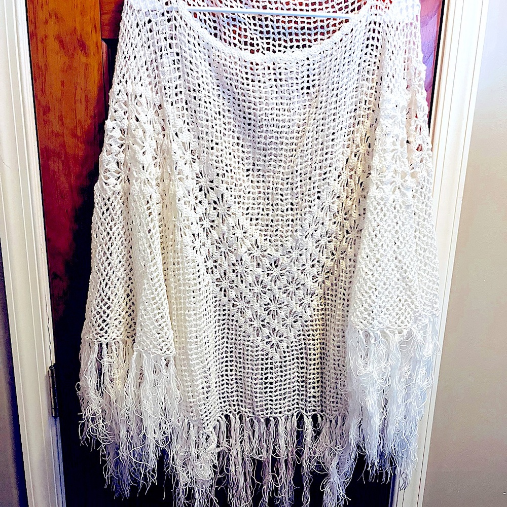 Crocheted Poncho Fringe bottom. One size fits all